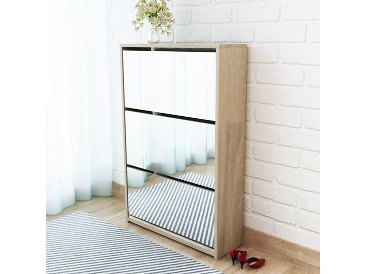 vidaXL Szafka na buty z 3 półkami i lustrem, kolor dębu 63x17x102,5 cm