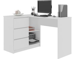 BIURKO NAROŻNE 3 SZUFLADY B16 LEWE BIAŁE Biurko komputerowe Głębokość 85 cm Szerokość 124 cm