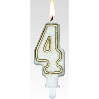 Tamipol świeczka urodzinowa cyferka biała ze złotym brokatem na urodzinowy tort - cyfra 4