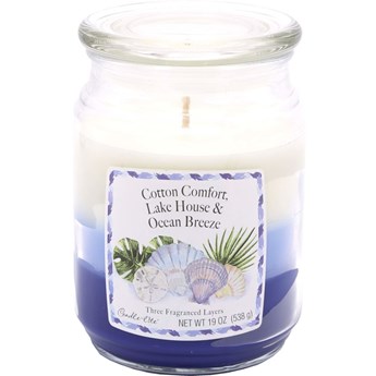 Candle-lite 3-Layer 19 oz duża trójkolorowa sojowa świeca zapachowa w szklanym słoju 145/100 mm 538 g ~ 115 h - Cotton Comfort, Lake House, Ocean Breeze