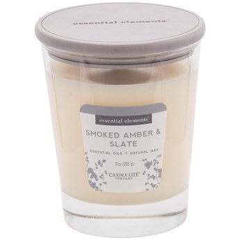 Candle-lite Essential Elements Jar Candle 9 oz świeca zapachowa sojowa w szkle z olejkami eterycznymi 255 g ~ 50 h - Smoked Amber & Slate