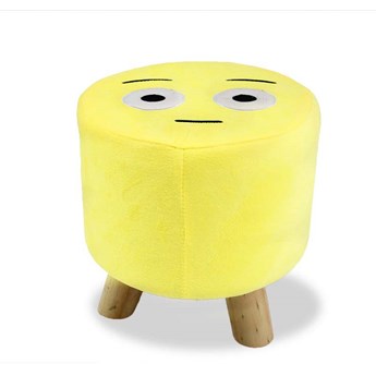 Taboret emotikon na drewnianych nogach żółty z pluszu M-36-06