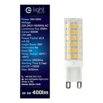 Żarówka LED 3,5W G9 barwa zimna 6500K EKZA1329