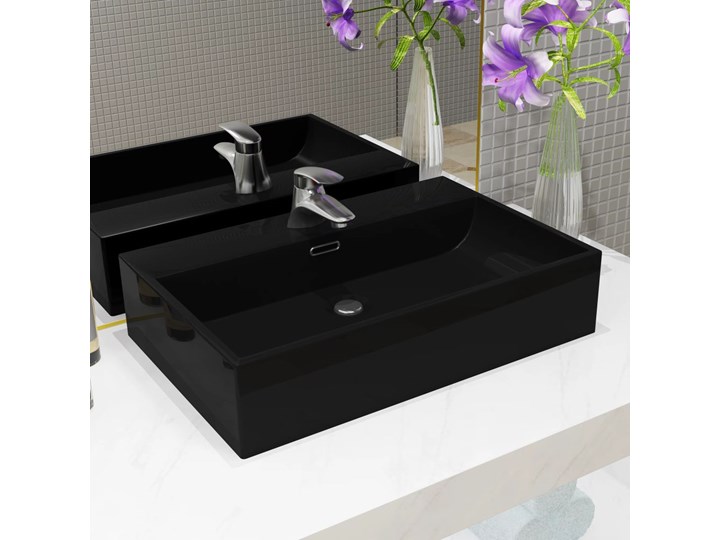 vidaXL Umywalka z ceramiki z otworem na kran 60,5x42,5x14,5 cm, czarna Szkło Ceramika Szerokość 61 cm Kolor Czarny