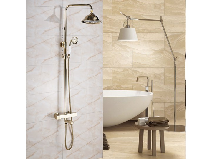 ZESTAW PRYSZNICOWY NATYNKOWY Z DESZCZOWNICĄ ,BATERIA PRYSZNICOWA ,TERMOSTATYCZNY, LUXURY GOLDEN