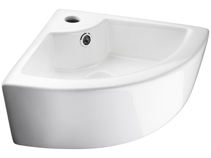 Umywalka ceramiczna narożna - biały Szerokość 45 cm Ceramika Asymetryczne Narożne Półokrągłe Kategoria Umywalki