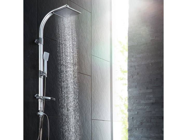 System prysznicowy ze słuchawką prysznicową i półką na mydło - szary Wyposażenie Z uchwytem Kategoria Zestawy prysznicowe