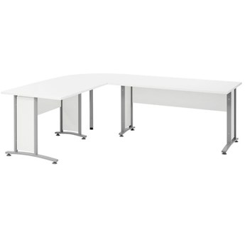 Biurko narożne Prima biały 200x200 szare nogi