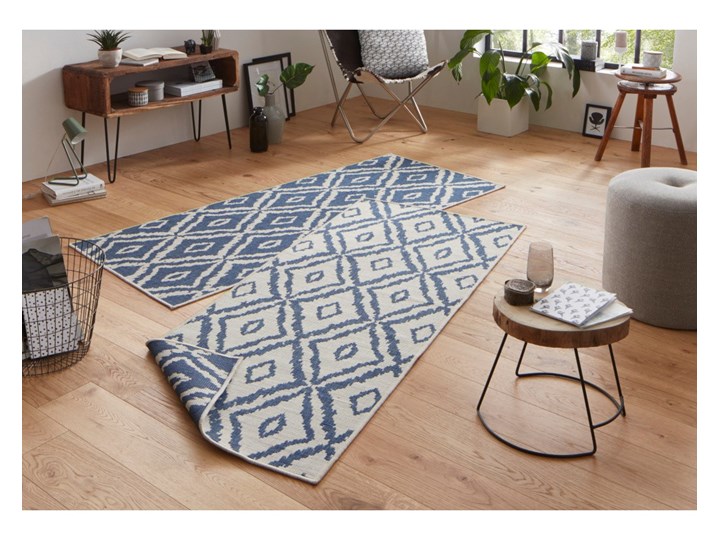 Niebiesko-biały chodnik dwustronny odpowiedni na zewnątrz Bougari Rio, 80x350 cm Prostokątny Chodniki Dywany Syntetyk Pomieszczenie Balkon i taras