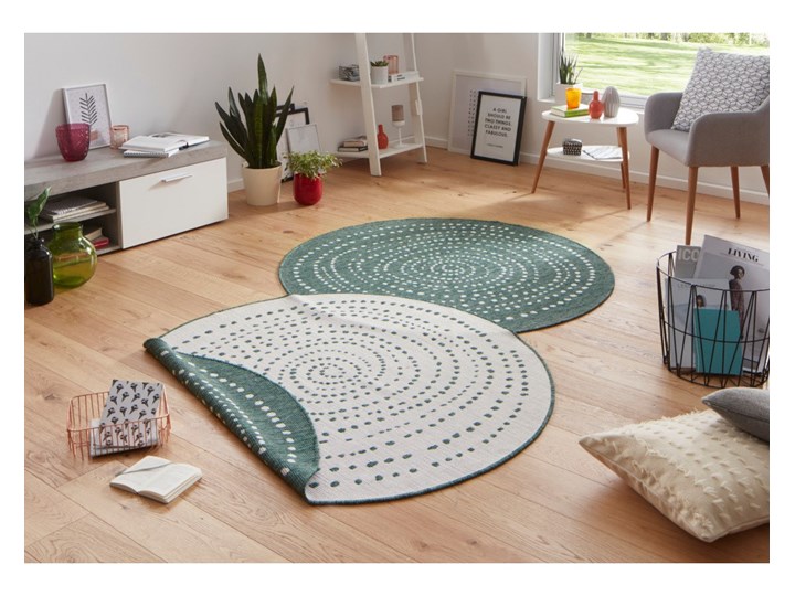 Zielony dwustronny dywan zewnętrzny Bougari Bali, Ø 140 cm 140x140 cm Syntetyk Dywany Okrągły Pomieszczenie Balkon i taras