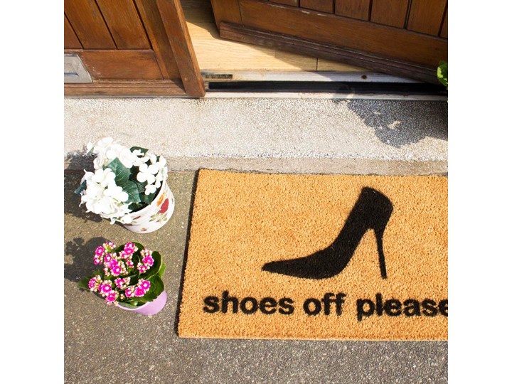 Wycieraczka z naturalnego włókna kokosowego Artsy Doormats Shoes Off Please, 40x60 cm Kategoria Wycieraczki Włókno kokosowe Kolor Szary