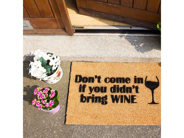 Wycieraczka z naturalnego kokosowego włókna Artsy Doormats Without Wine, 40x60 cm Włókno kokosowe Kolor Czarny