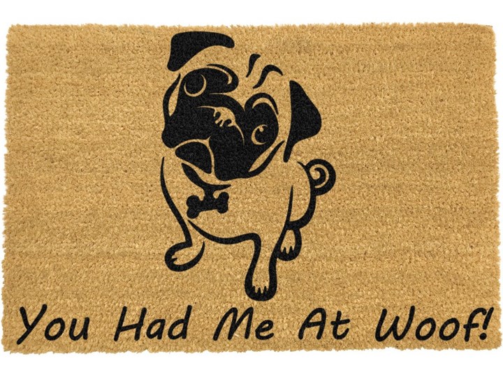 Wycieraczka Artsy Doormats You Had Me At Woof Pug, 40x60 cm Włókno kokosowe Kolor Brązowy Kategoria Wycieraczki