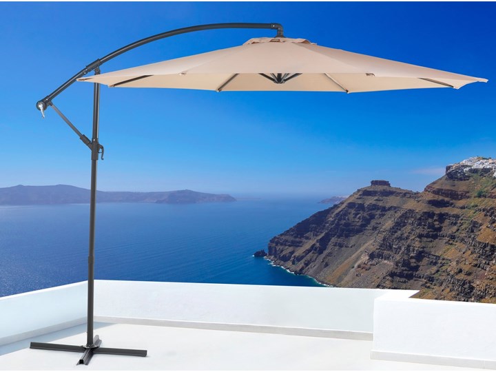 Parasol ogrodowy beżowy na wysięgniku Ø300 cm podwieszany ciemnoszara stalowa rama Parasole Kategoria Parasole ogrodowe Położenie nogi Boczne