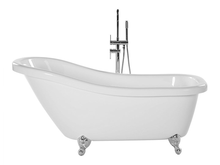 Wanna wolnostojąca biała akrylowa 170 x 80 cm system przelewowy owalna retro Wolnostojące Długość 170 cm Kolor Biały