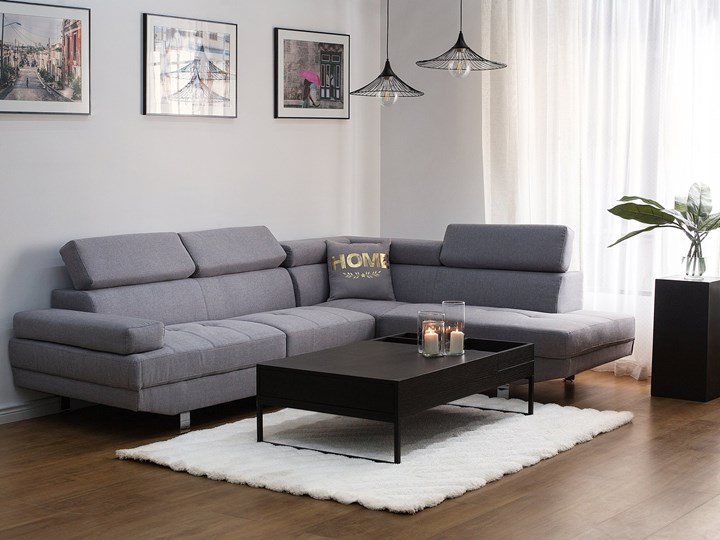 Narożnik lewostronny jasnoszary tapicerowany 5 osobowa sofa z regulowanymi zagłówkami Typ Gładkie Szerokość 261 cm Kategoria Narożniki