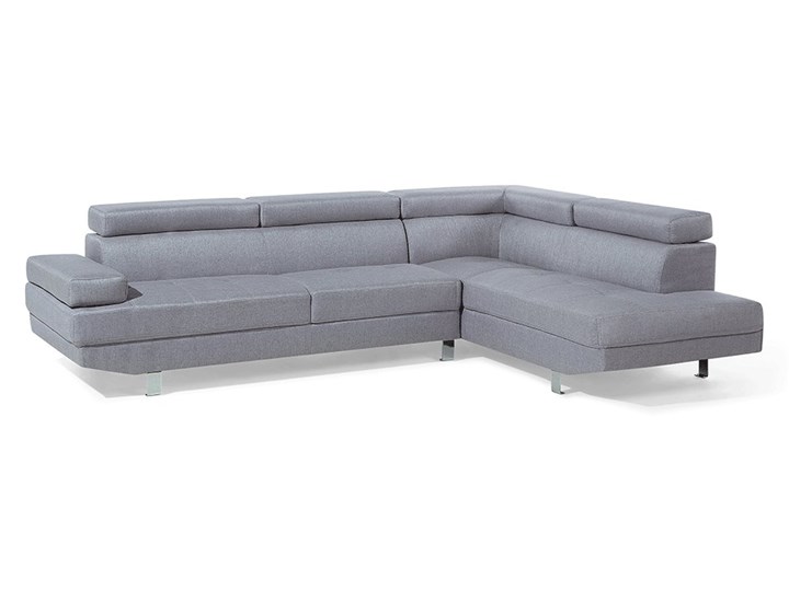 Narożnik lewostronny jasnoszary tapicerowany 5 osobowa sofa z regulowanymi zagłówkami Szerokość 261 cm Styl Nowoczesny