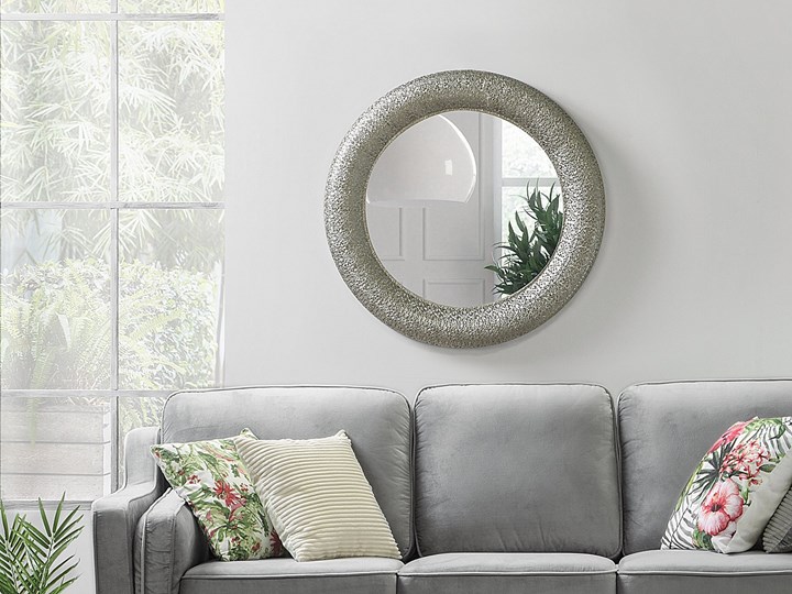 Lustro wiszące ścienne srebrne 80 cm Lustro z ramą Okrągłe Styl Vintage