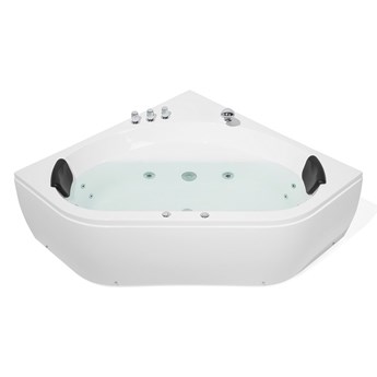 Wanna z hydromasażem biała narożna 55 x 140 cm wolnostojąca oświetlenie LED