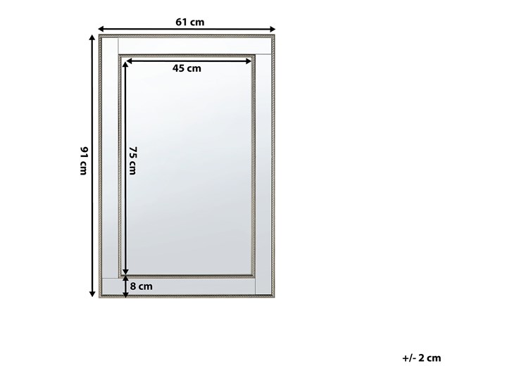 Lustro ścienne wiszące srebrne 60 x 90 cm Pomieszczenie Salon Lustro z ramą Prostokątne Styl Klasyczny