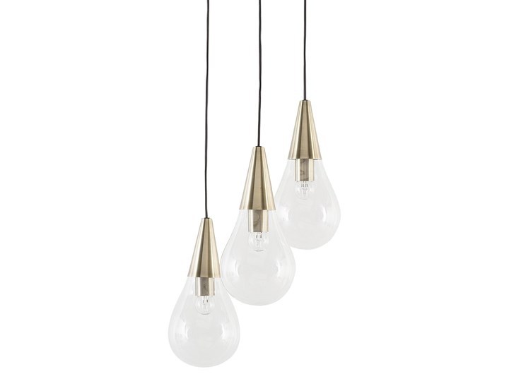 Lampa sufitowa przezroczysta szklana 118 cm miedziany akcent 3 klosze kształt kropli nowoczesna Metal Żarówka na kablu Szkło Kategoria Lampy wiszące