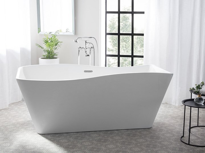 Wanna wolnostojąca biała akrylowa 170 x 78 cm system przelewowy prostokątna glamour Symetryczne Stal Wolnostojące Długość 170 cm Kolor Biały