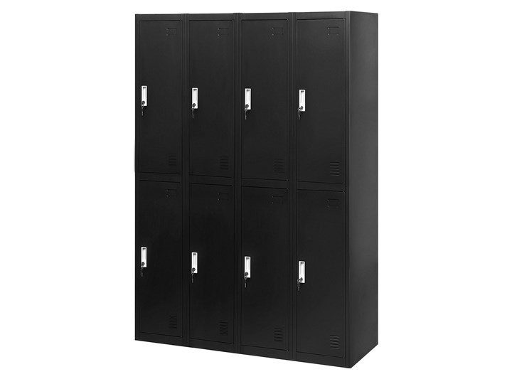 Szafa ubraniowa czarna metalowa 120 x 45 x 180 cm 4 x podwójne drzwi na kluczyk z półkami Pomieszczenie Biuro i pracownia Kolor Czarny