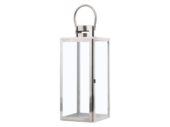 Lampion dekoracyjny srebrny metalowy 40 cm ozdobna latarnia na świecę Stal Kategoria Świeczniki i świece