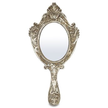 LARISSA srebrne lusterko z rączką postarzane, 26x13 cm