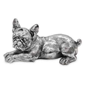 BULDOG FRANCUSKI LEŻĄCY figurka psa srebrna, 30x15x16 cm