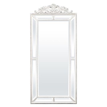 AUDREY WHITE lustro w okazałej białej ramie z ciemnymi przetarciami, 177x80 cm, rama 3-20 cm