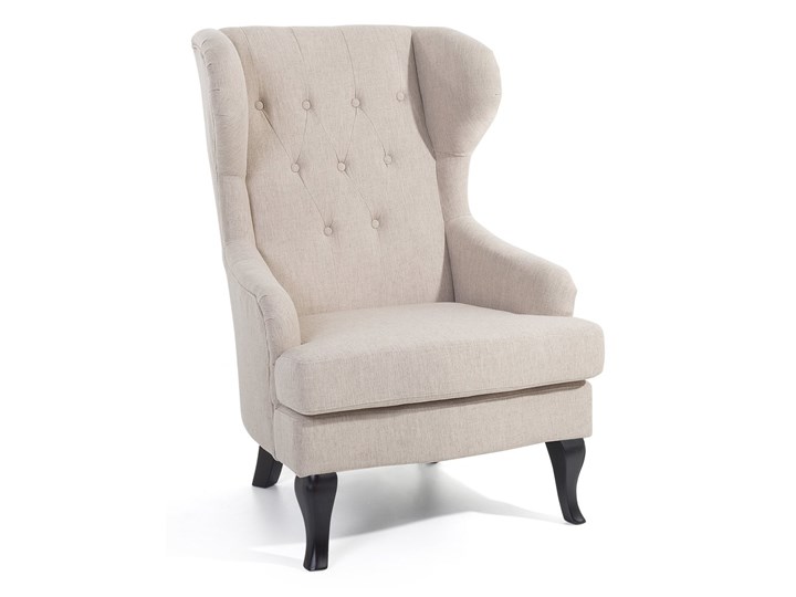 Fotel uszak beżowy tapicerowany pikowany wysokie oparcie vintage retro salon Szerokość 66 cm Fotel pikowany Głębokość 78 cm Drewno Fotel tradycyjny Tkanina Wysokość 100 cm Tworzywo sztuczne Kategoria Fotele do salonu