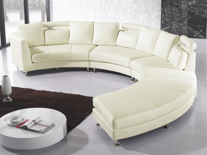 Sofa półokrągła kremowa skórzana 8 miejsc moon salon duży pokój nowoczesna Szerokość 448 cm Styl Industrialny Stała konstrukcja Styl Nowoczesny