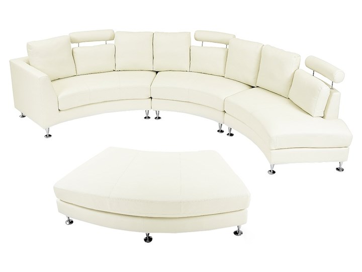 Sofa półokrągła kremowa skórzana 8 miejsc moon salon duży pokój nowoczesna Szerokość 448 cm Stała konstrukcja Styl Industrialny Materiał obicia Skóra naturalna