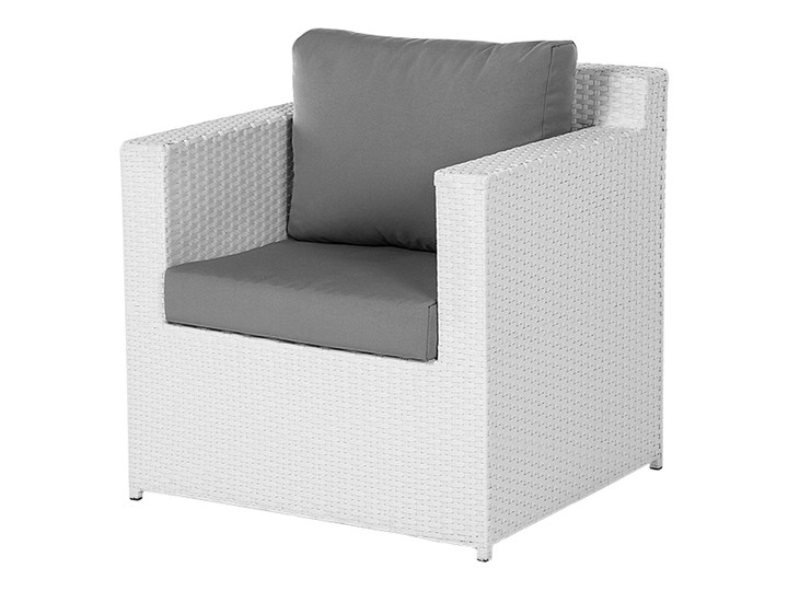 Zestaw mebli ogrodowych 5-osobowy biały rattan szare poduszki sofa 2 fotele pufa stolik Tworzywo sztuczne Zestawy wypoczynkowe Technorattan Aluminium Kategoria Zestawy mebli ogrodowych