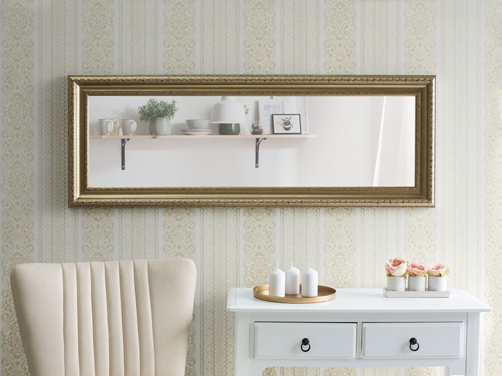 Lustro ścienne wiszące złote 51 x 141 cm ozdobne salon sypialnia Prostokątne Styl Vintage Lustro z ramą Styl Klasyczny
