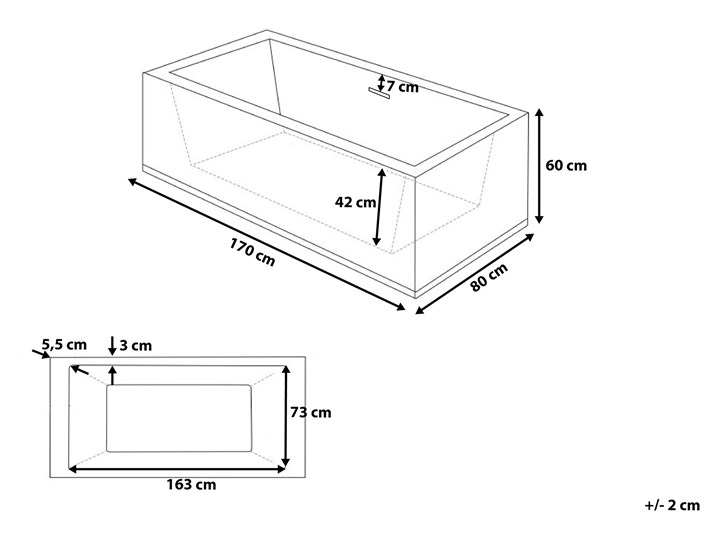 Wanna wolnostojąca biała akrylowa 170 x 81 cm system przelewowy prostokątna współczesna Symetryczne Długość 170 cm Wolnostojące Kolor Biały