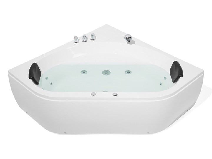 Wanna z hydromasażem biała narożna 55 x 140 cm wolnostojąca oświetlenie LED Akryl Wolnostojące Stal Symetryczne Kolor Biały