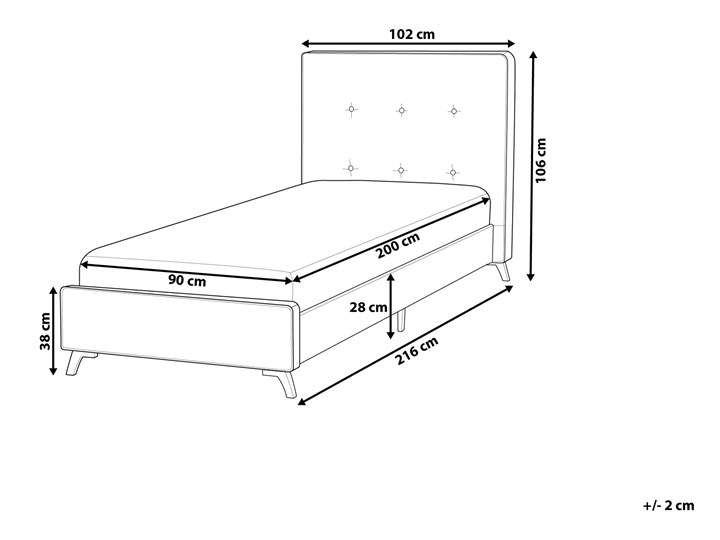 Łóżko szare tapicerowane 90 x 200 cm ze stelażem i wezgłowiem z ozdobnymi guzikami Łóżko tapicerowane Kategoria Łóżka do sypialni