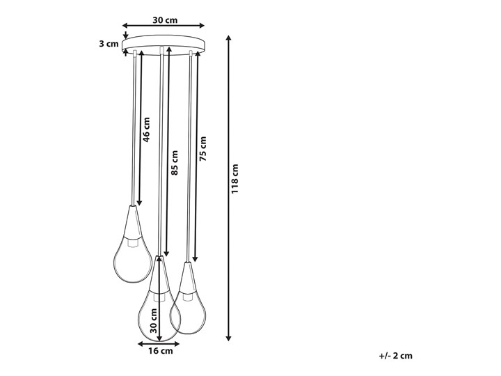Lampa sufitowa przezroczysta szklana 118 cm miedziany akcent 3 klosze kształt kropli nowoczesna Kolor Złoty Szkło Żarówka na kablu Metal Kategoria Lampy wiszące