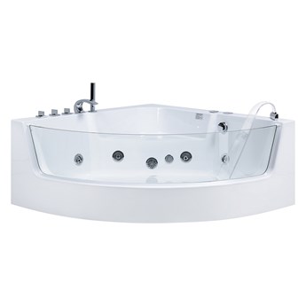 Wanna narożna biała akrylowa 135 x 135 cm LED hydromasaż nowoczesna