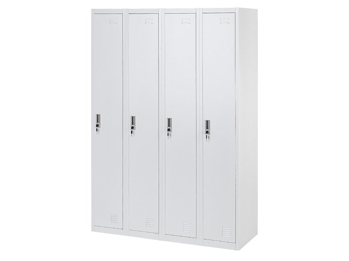 Szafa ubraniowa biała metalowa 120 x 45 x 180 cm 4 drzwi na kluczyk z półkami i drążkiem Pomieszczenie Biuro i pracownia Uniwersalne Kolor Biały