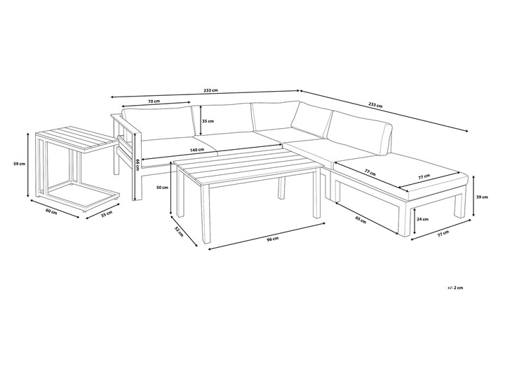 Zestaw mebli ogrodowych 6-osobowy biały aluminium zielone poduszki narożnik pufa stół stolik Zestawy modułowe Zestawy wypoczynkowe Tworzywo sztuczne Zawartość zestawu Sofa