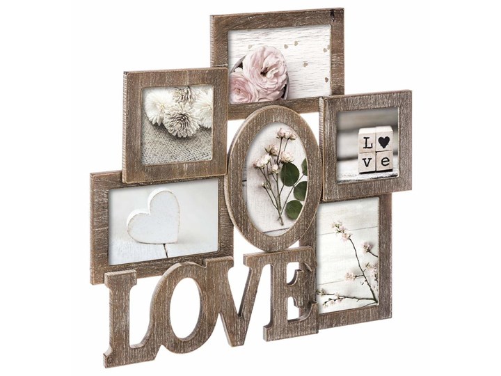 Ramka na zdjęcia LOVE z miejscem na 6 fotografii Pomieszczenie Sypialnia Drewno Multiramka Rozmiar zdjęcia 10x15 cm