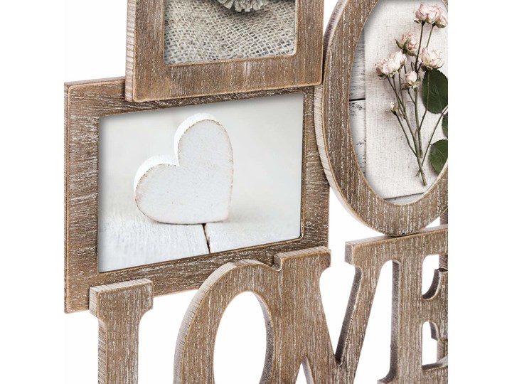 Ramka na zdjęcia LOVE z miejscem na 6 fotografii Drewno Multiramka Rozmiar zdjęcia 10x15 cm
