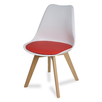 Krzesło na drewnianych bukowych nogach z czerwoną poduszką nowoczesne białe 007 TS