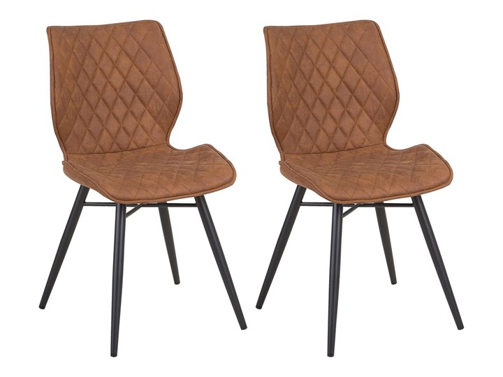 Zestaw 2 krzeseł brązowych tapicerowanych z metalowymi czarnymi nogami do jadalni styl nowoczesny industrialny Głębokość 56 cm Drewno Tapicerowane Wysokość 86 cm Pikowane Tworzywo sztuczne Tkanina Szerokość 44 cm Pomieszczenie Jadalnia