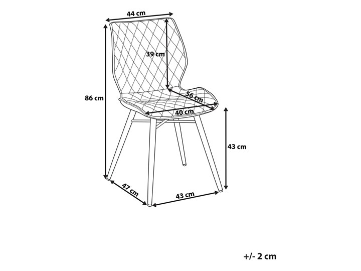 Zestaw 2 krzeseł niebieskich tapicerowanych z metalowymi czarnymi nogami do jadalni styl nowoczesny industrialny Szerokość 44 cm Tkanina Wysokość 86 cm Tapicerowane Tworzywo sztuczne Pikowane Głębokość 56 cm Styl Vintage Drewno Pomieszczenie Jadalnia