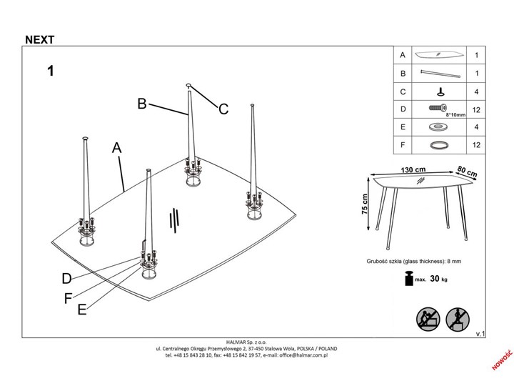 Stół do jadalni z ciemnym blatem ze szkła Next dąb miodowy Szkło Drewno Szerokość 130 cm Wysokość 75 cm Szerokość 80 cm Długość 130 cm Stal Rozkładanie