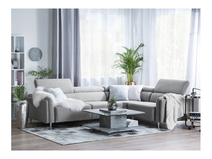 Beliani Sofa narożna tapicerowana jasnoszara lewostronna HOSTON